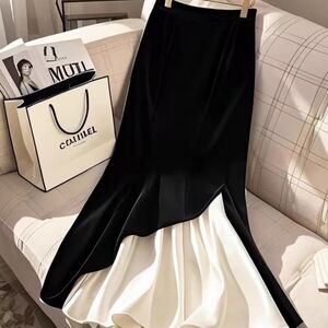 Elegant Black Velvet and White Skirt